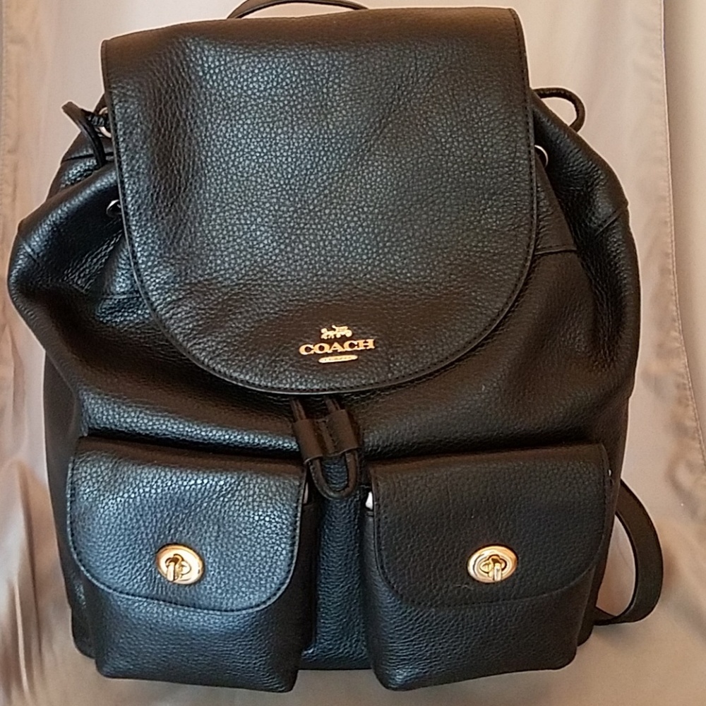 NWT Coach Pebble Black Leather Billie Backpack